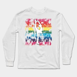 Figure Skating Silhouette on a Rainbow Pride Graphic Background Long Sleeve T-Shirt